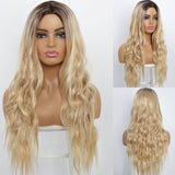 AISI BEAUTY Long Wavy Wig Natural Part Side Hair Ombre Synthetic Platinum Blonde Black Wigs Heat Resistant - Presidential Brand (R)