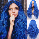 AISI BEAUTY Long Wavy Wig Natural Part Side Hair Ombre Synthetic Platinum Blonde Black Wigs Heat Resistant - Presidential Brand (R)