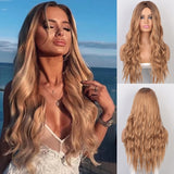 AISI BEAUTY Long Wavy Wig Natural Part Side Hair Ombre Synthetic Platinum Blonde Black Wigs Heat Resistant - Presidential Brand (R)
