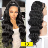 Vigorous Long Wavy Ponytail Hair Synthetic Drawstring Ponytail Clip in Hairpiece Black Wave Ponytail for Black Women - Presidential Brand (R)