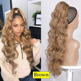 Vigorous Long Wavy Ponytail Hair Synthetic Drawstring Ponytail Clip in Hairpiece Black Wave Ponytail for Black Women - Presidential Brand (R)