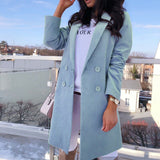 Candy Color Blazer Lapel Full Sleeve Elegant Mid Long Double Breasted Coat - Presidential Brand (R)