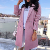 Candy Color Blazer Lapel Full Sleeve Elegant Mid Long Double Breasted Coat - Presidential Brand (R)
