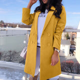 Candy Color Blazer Lapel Full Sleeve Elegant Mid Long Double Breasted Coat - Presidential Brand (R)