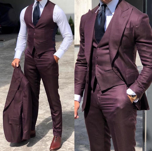 Suit Tuxedo Slim Fit Bridegroom Men 3 Pieces Groomsmen Formal Business Jacket Vest Pants - Presidential Brand (R)