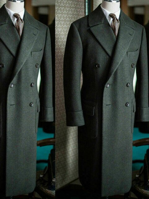 Classical Custom Made Men Overcoat Wool Blend Tweed Double-Breasted Blazer Long Wide Lapel Jacket - Presidential Brand (R)