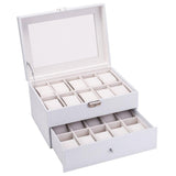Watch Box 2 Layer 20 Slots Display Storage Case Organizer Holder Lockable with Glass Top Suit for Hairpin Cuff Link Brooches Etc - Presidential Brand (R)