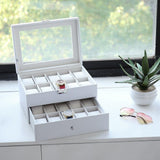 Watch Box 2 Layer 20 Slots Display Storage Case Organizer Holder Lockable with Glass Top Suit for Hairpin Cuff Link Brooches Etc - Presidential Brand (R)