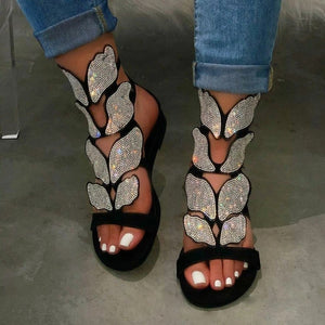 Sandals Rhinestone Flats Ankle Strap Summer Beach Shoe Buckle Gladiator Bling Plus Size - Presidential Brand (R)