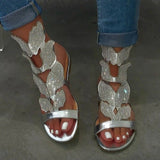 Sandals Rhinestone Flats Ankle Strap Summer Beach Shoe Buckle Gladiator Bling Plus Size - Presidential Brand (R)