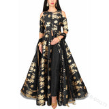 Elegant Women Dress Moroccan Kafan Slim Fit Big Swing Off Shoulder Maxi Vestidos India A-line Party Vestidos 2021 - Presidential Brand (R)