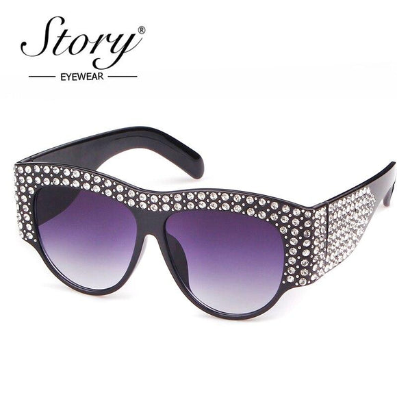 Luxury Sunglasses Ladies Crystal Rhinestone Big Frame UV400 Vintage Oversized Sun Glasses For Women Shades - Presidential Brand (R)