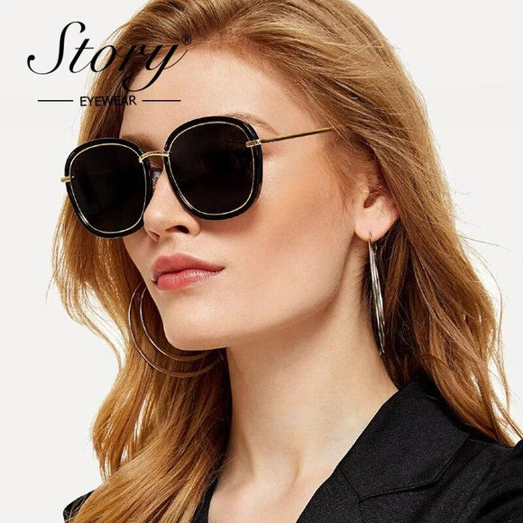 Retro Round Sunglasses Women Brand Vintage Gold Metal Frame Cat Eye Sun Glasses Black Shades High Quality Eyewear - Presidential Brand (R)