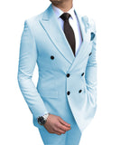 Beige  Suit 2 Pieces Double-Breasted Notch Lapel Flat Slim Fit Casual Tuxedos (Blazer Pants)