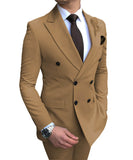 Beige  Suit 2 Pieces Double-Breasted Notch Lapel Flat Slim Fit Casual Tuxedos (Blazer Pants)