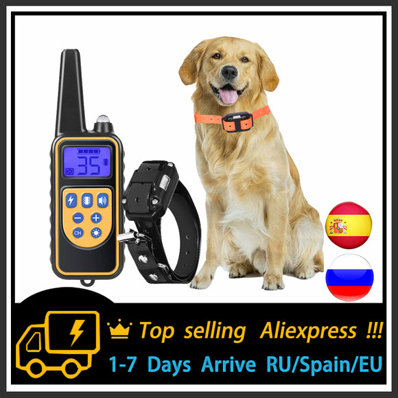 Electric Dog Training Collar 800m Pet Remote Control  Waterproof Rechargeable Vibration With LCD Display Suitable For All Dogs
