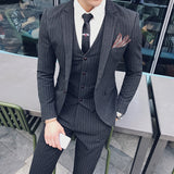 ( Jacket + Vest + Pants )  Plaid Casual Business Suit High-end Social Formal 3 Pcs Set