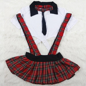 Women's Sexy Uniform Maid Lingerie Schoolgirls Role Cosplay Fancy Dress Outfits Plaid Clothes Sets Feather Costume - Presidential Brand (R)