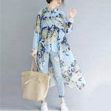 Womens Uneven Long Chiffon Shirt with Prints - Presidential Brand (R)